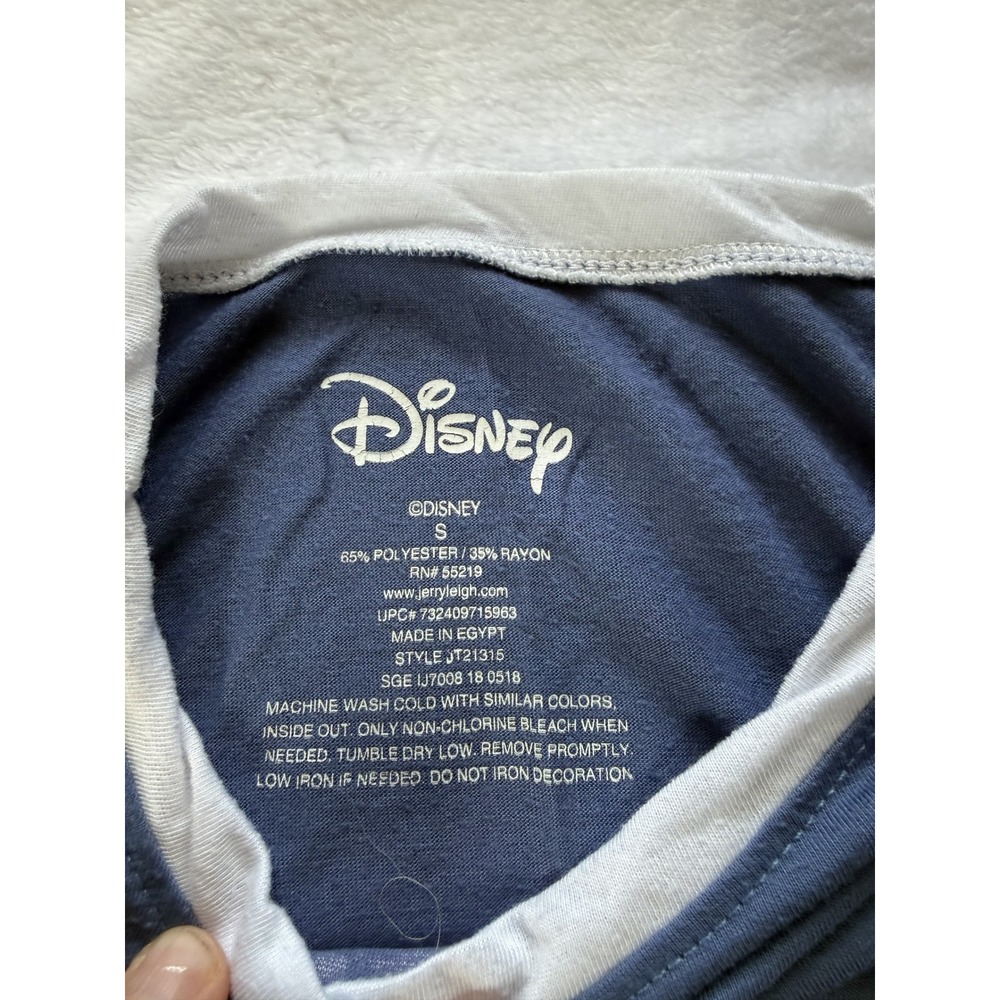 Disney Lilo & Stitch Blue Graphic T-Shirt Short Sleeve Ringer Neck Small JT21315 - Picture 4 of 4